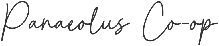 Feminine, script font that says Panaeolus Co-op on a transparent background.