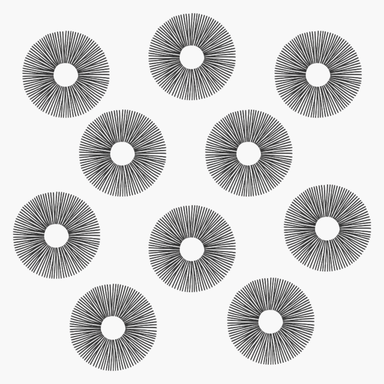 Nine detailed spore prints in a sunburst design.